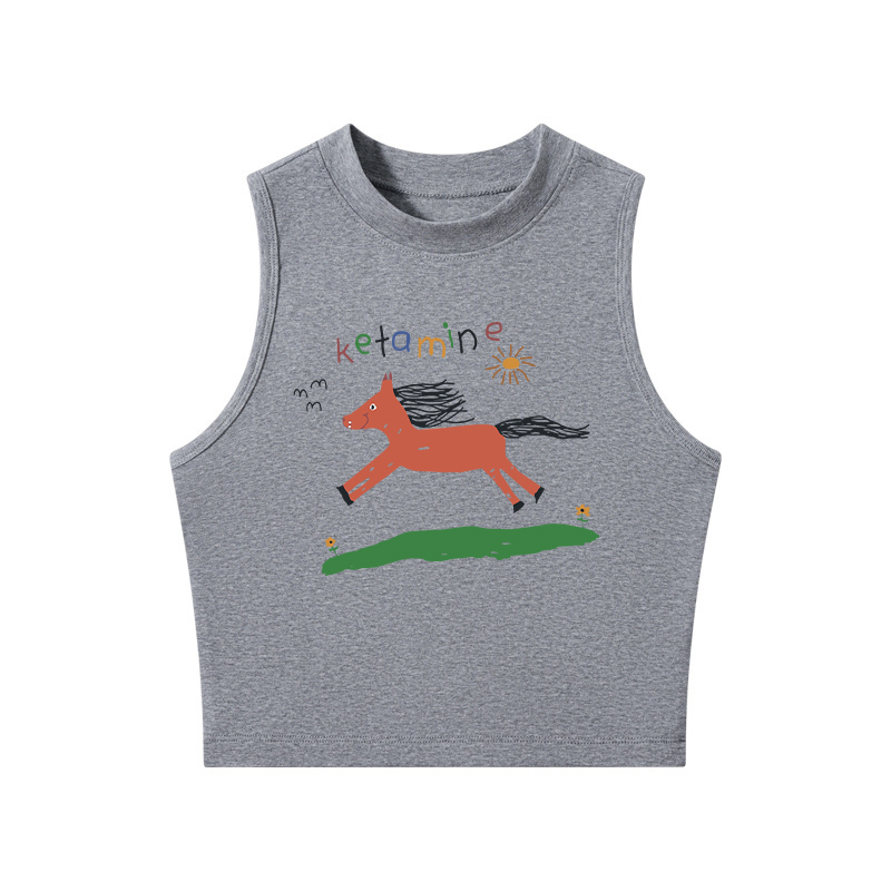 Tokyocanvas Ketamine Horse Funny Crew Neck Crop Top