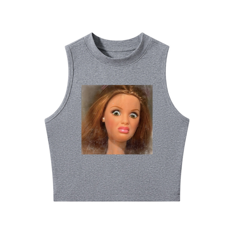 Tokyocanvas Funny Disgusting Doll face Meme Crew Neck Crop Top