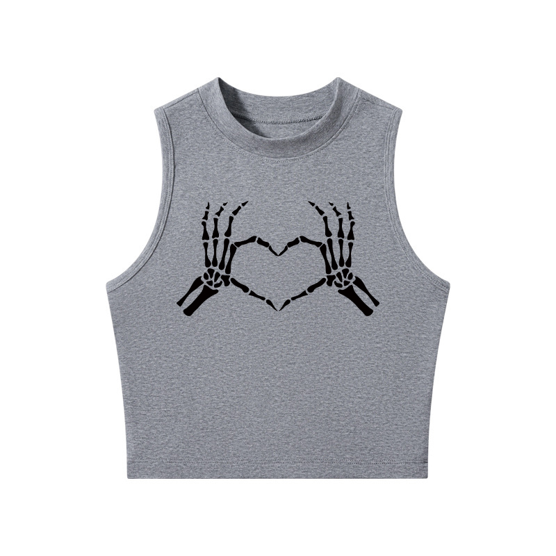 Tokyocanvas Skeleton Hands Heart Halloween Crew Neck Crop Top