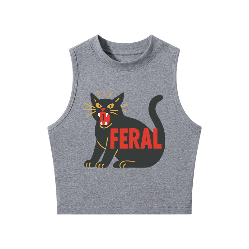 Tokyocanvas Feral Black Cat Crew Neck Crop Top