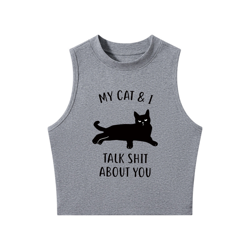 Tokyocanvas My Cat And I Talk Sh*t About You Crew Neck Crop Top