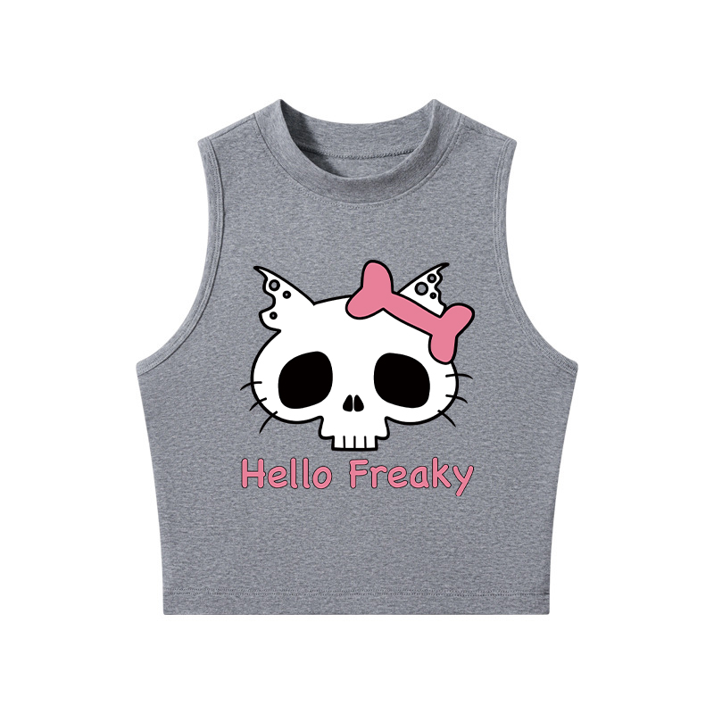 Tokyocanvas Hello Freaky Pink Fitted Crew Neck Crop Top