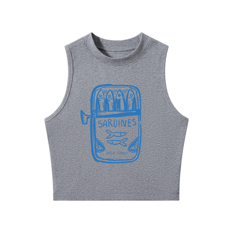 Tokyocanvas Retro Tinned Fish Crew Neck Crop Top