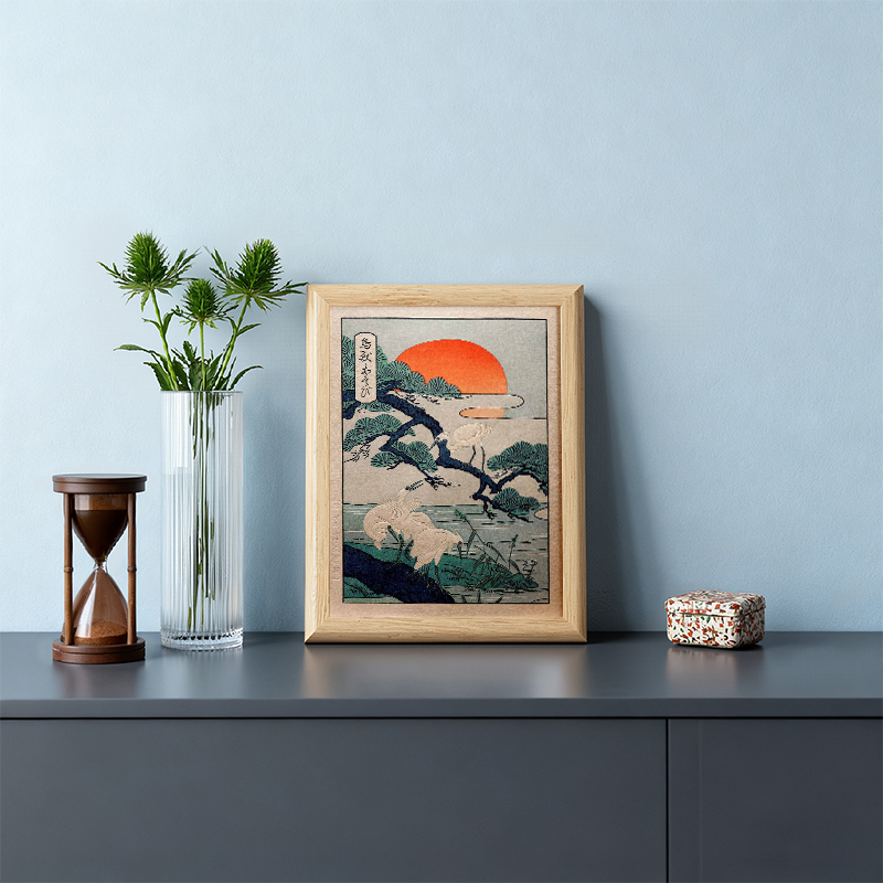 Tokyocanvas Cranes at Sunrise Framed Art Print