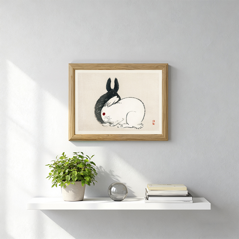 Tokyocanvas Black & White Rabbits Framed Art Print