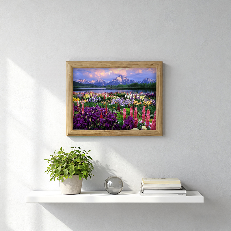 Tokyocanvas Wildflower Field Mountain Framed Art Print