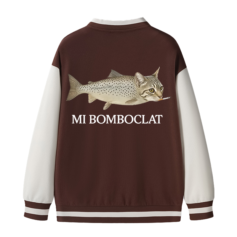 Tokyocanvas Bomboclat Fish Cat Meme Varsity Jacket