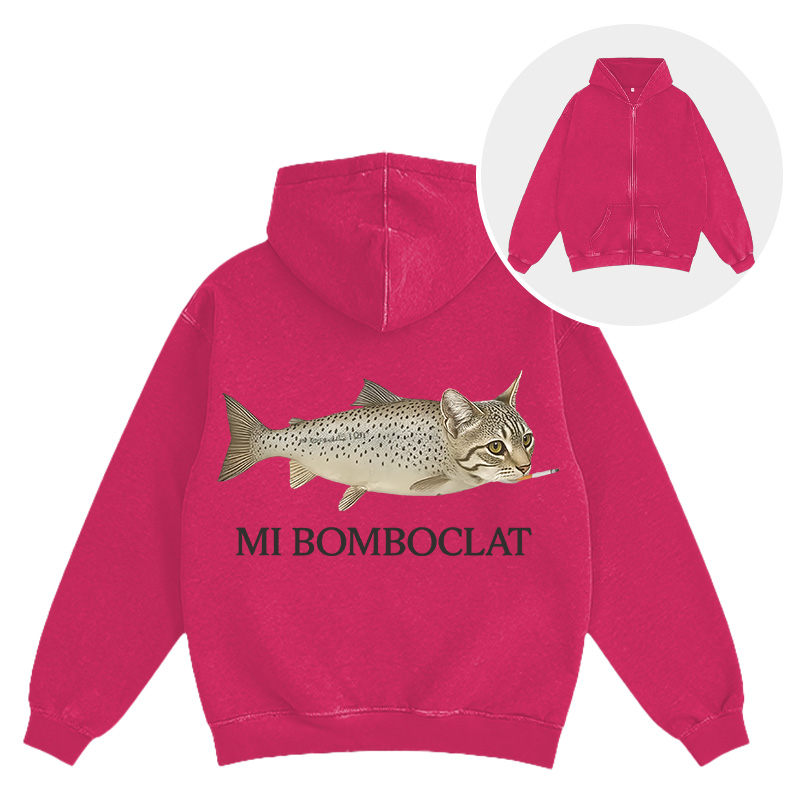 Tokyocanvas Bomboclat Fish Cat Meme Washed Zip Hoodie