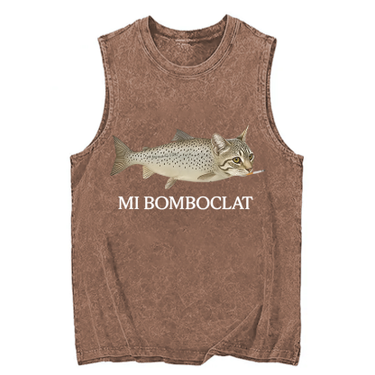 Tokyocanvas Bomboclat Fish Cat Meme Washed Tank