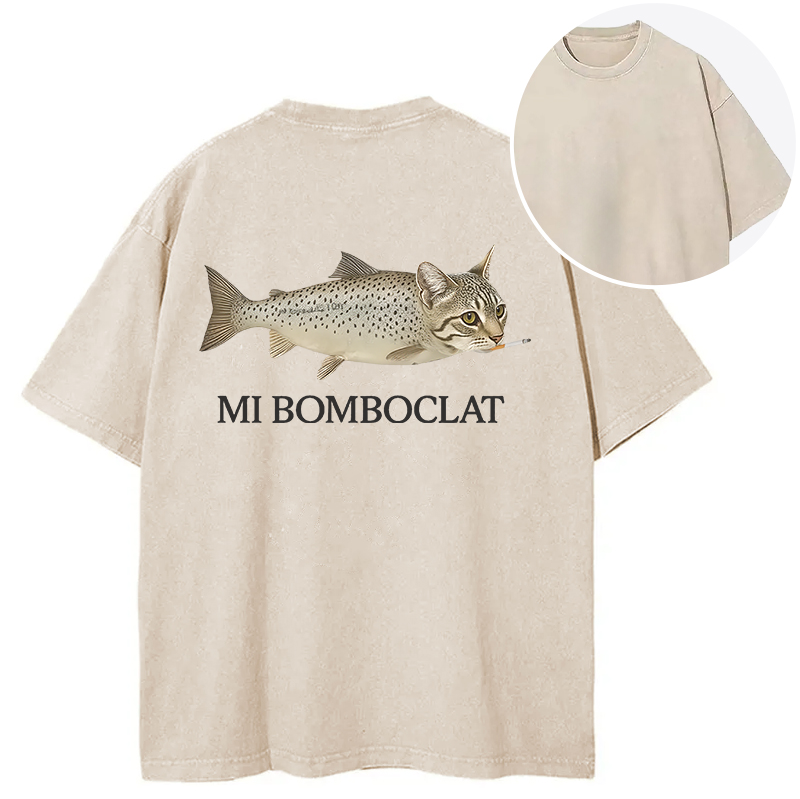 Tokyocanvas Bomboclat Fish Cat Meme Back Washed T-Shirt