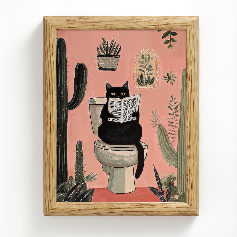 Tokyocanvas Cactus Cat Framed Art Print