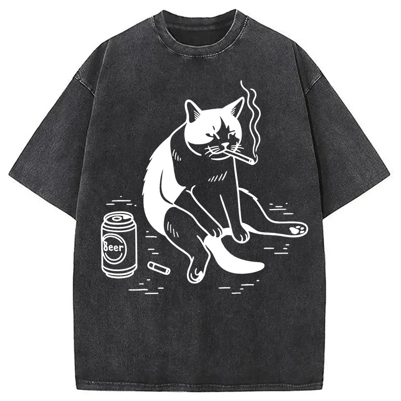 Tokyocanvas Cigarette Cat Washed T-Shirt