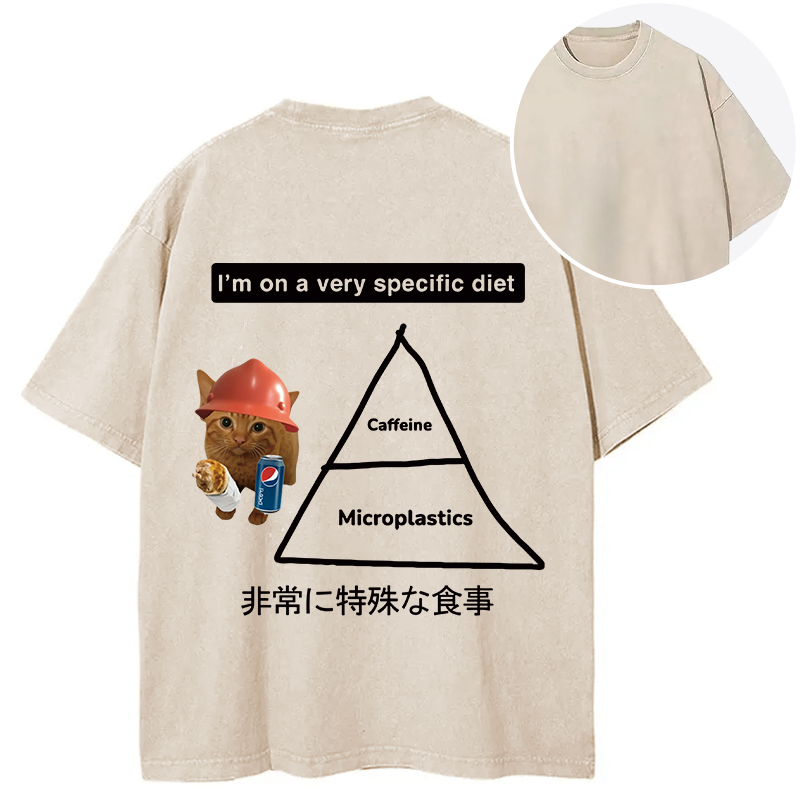 Tokyocanvas A Very Specific Diet Cat Meme Back Washed T-Shirt