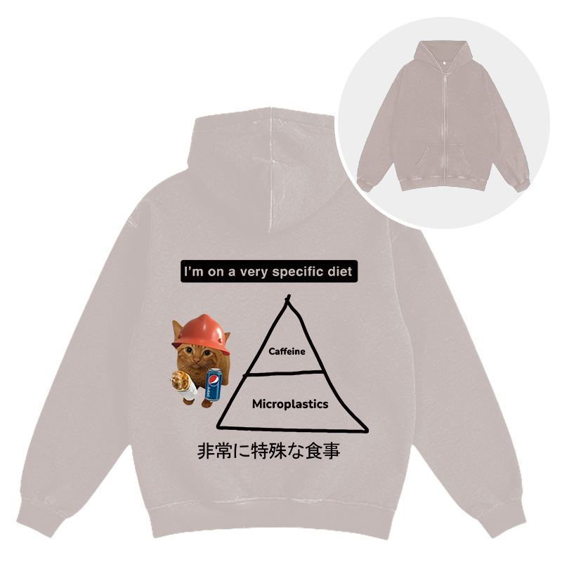 Tokyocanvas A Very Specific Diet Cat Meme Washed Zip Hoodie