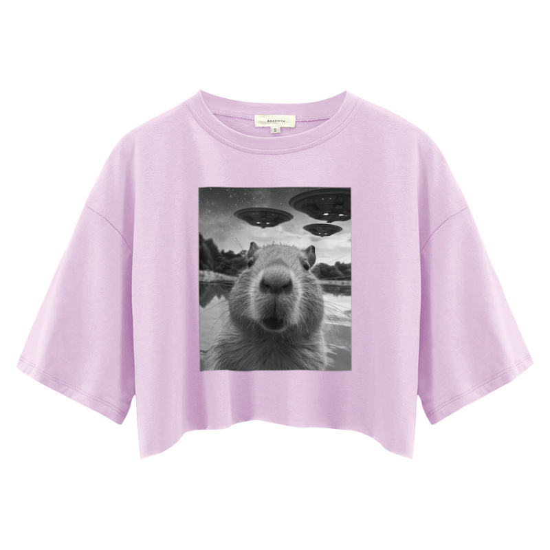 Tokyocanvas Funny Capybara UFO Crop Top