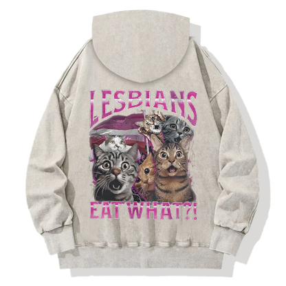 Tokyocanvas Lesbians Eat What?! Funny Back Washed Hoodie
