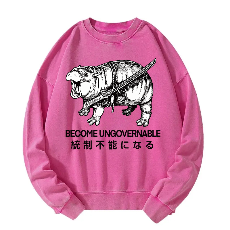Tokyocanvas Moo Deng Carrying A Samurai Sword Washed Sweatshirt