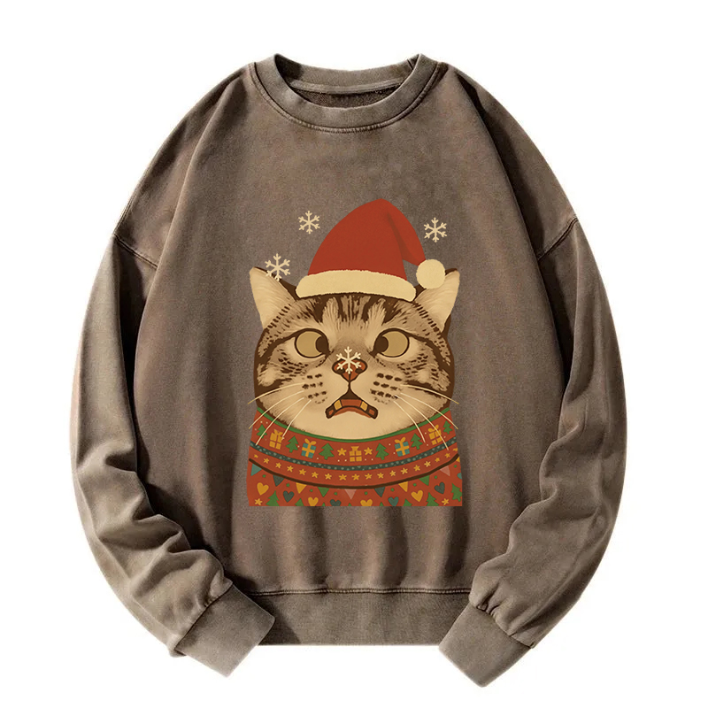 Tokyocanvas The Christmas Silly Cat Washed Sweatshirt