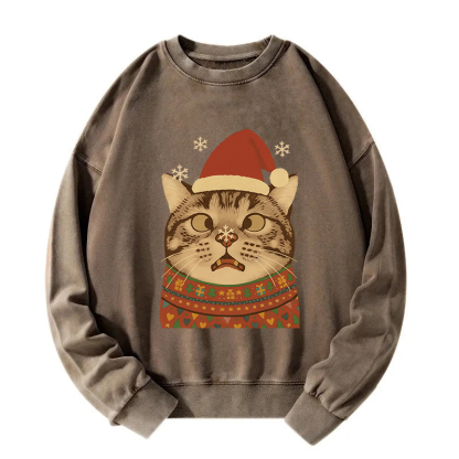 Tokyocanvas The Christmas Silly Cat Washed Sweatshirt