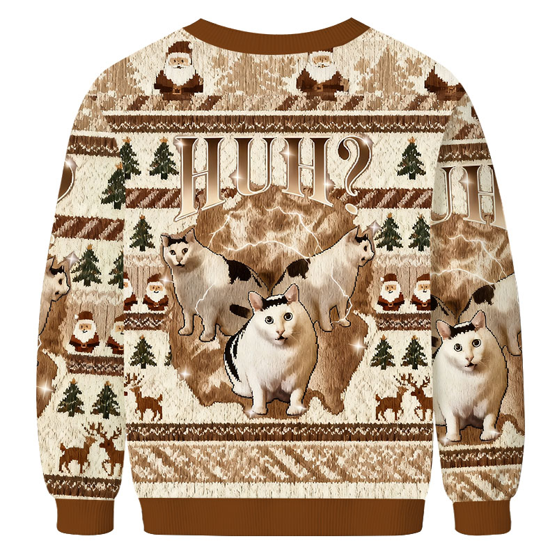 Tokyocanvas Huh Cat Chonky Ben Meme Christmas Ugly Sweatshirt
