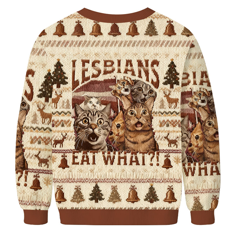 Tokyocanvas Lesbians Eat What?! Funny Christmas Ugly Sweatshirt