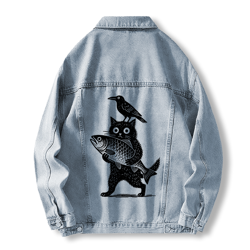 Tokyocanvas Black Animals Funny Jean Jackets
