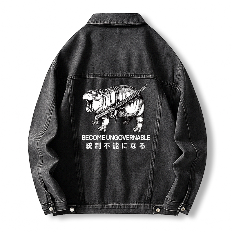 Tokyocanvas Moo Deng Carrying A Samurai Sword Jean Jackets