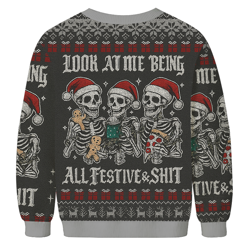 Tokyocanvas Look at Me Being Festive Skeleton Christmas Ugly Sweatshirt