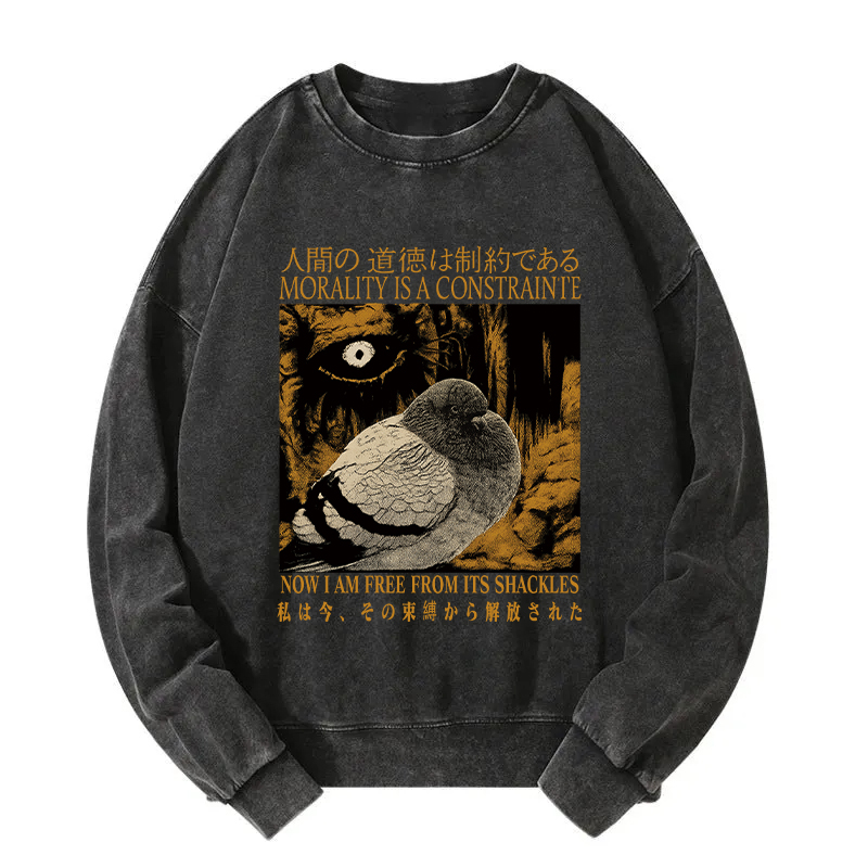 Tokyocanvas Morality is a Constraint Funny Pigeon  Washed Sweatshirt