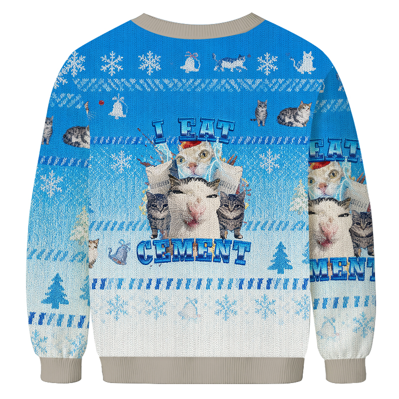 Tokyocanvas I Eat Cement Funny Cat Meme Christmas Ugly Sweatshirt
