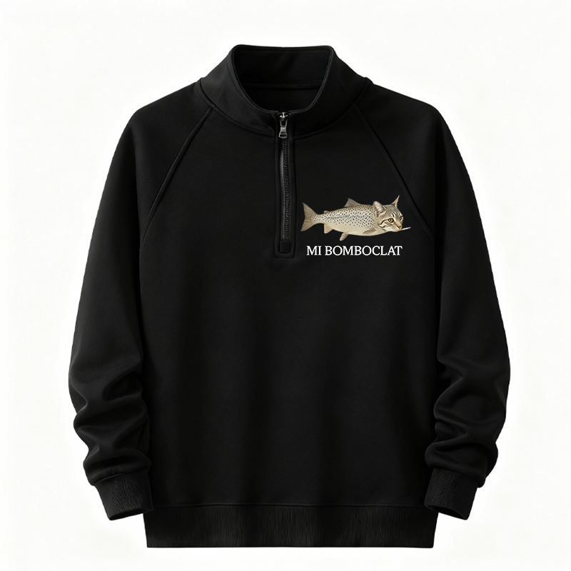 Tokyocanvas Bomboclat Fish Cat Meme Half-Zip Sweatshirt