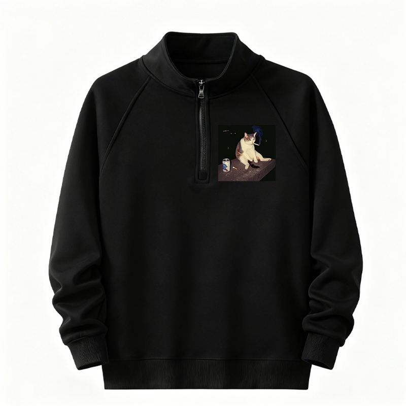 Tokyocanvas Cigarette Kitten Funny Smoking Cat Meme Half-Zip Sweatshirt