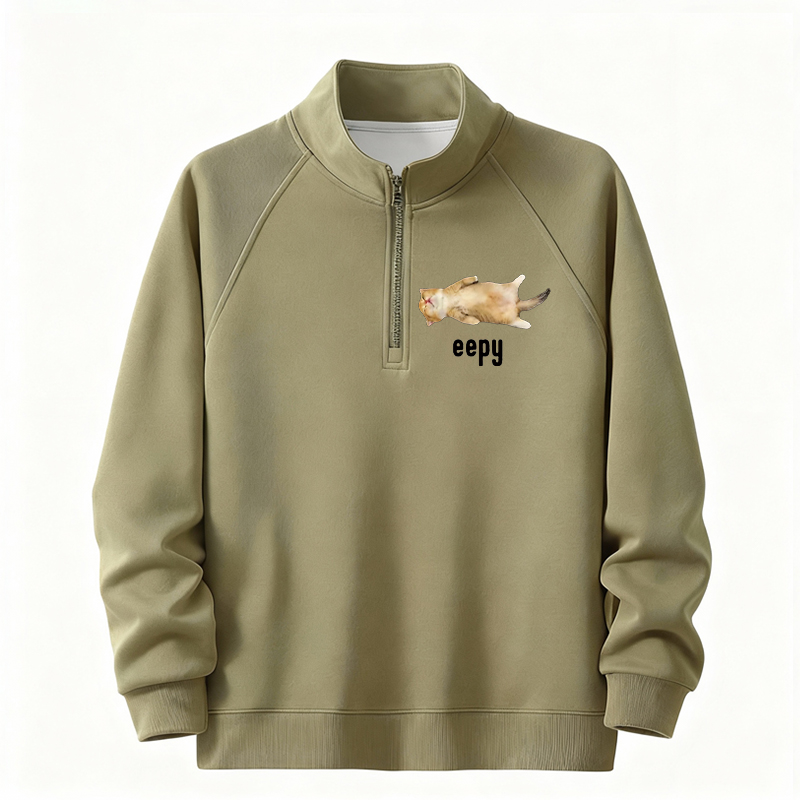 Tokyocanvas Silly Sleepy Cat Meme Half-Zip Sweatshirt