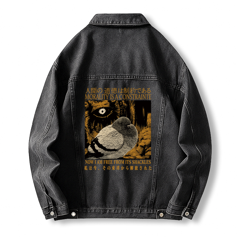 Tokyocanvas Morality is a Constraint Funny Pigeon  Jean Jackets