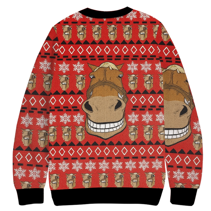 Tokyocanvas Funny Horse Meme Christmas Ugly Sweatshirt