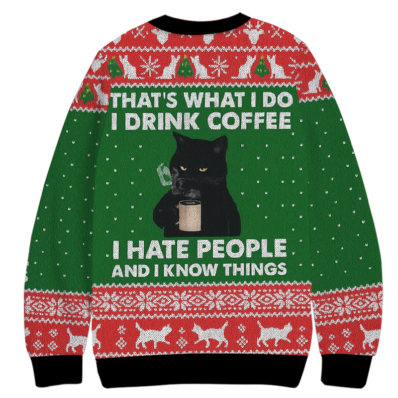 Tokyocanvas Black Cat Coffee Christmas Ugly Sweatshirt