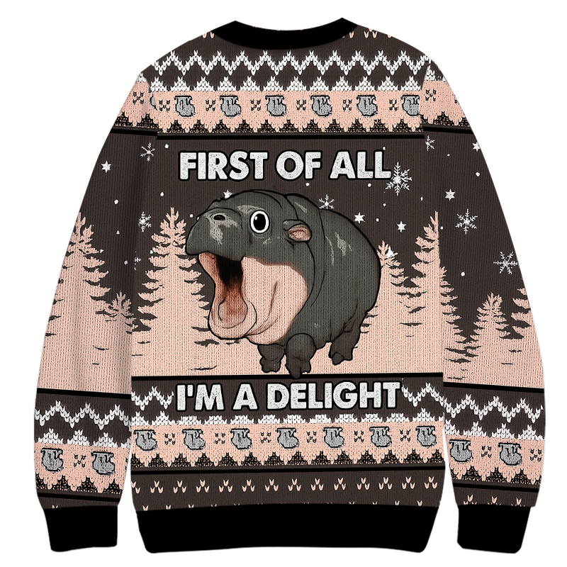 Tokyocanvas Funny Hippo Christmas Ugly Sweatshirt