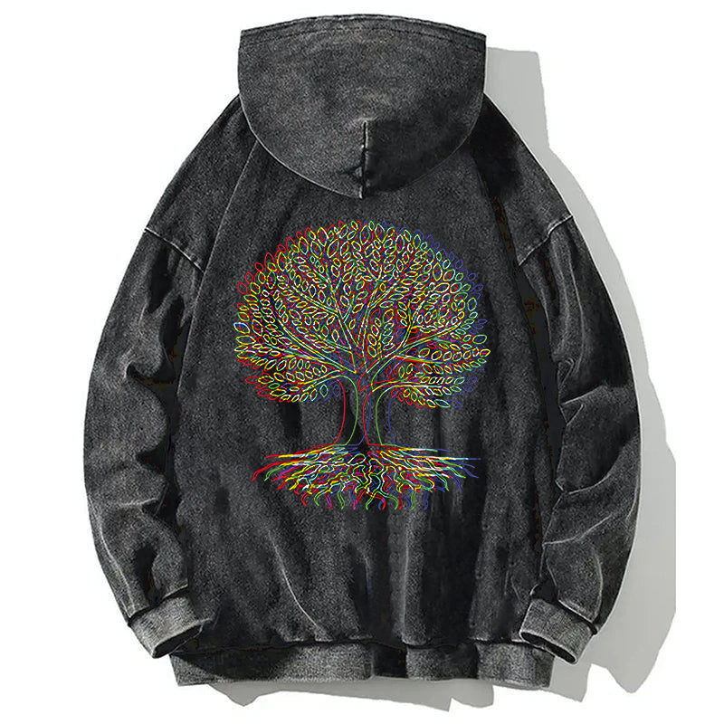 Tokyocanvas Psychedelic Tree Of Life Back Washed Hoodie