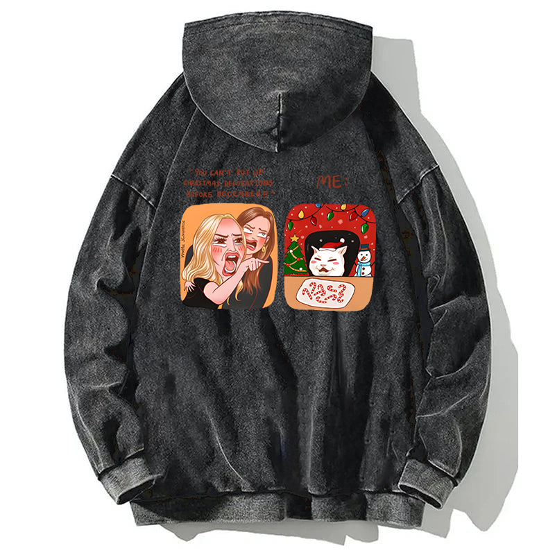 Tokyocanvas Christmas Cat Meme Back Washed Hoodie