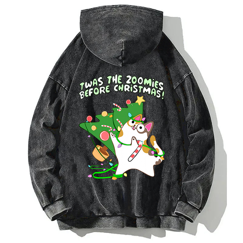 Tokyocanvas Twas the Zoomies Before Christmas Calico Cat Gone Back Washed Hoodie