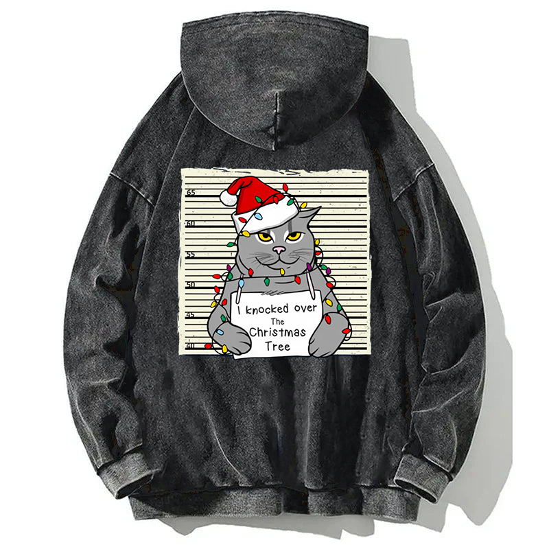 Tokyocanvas Christmas Cat In Jail Back Washed Hoodie