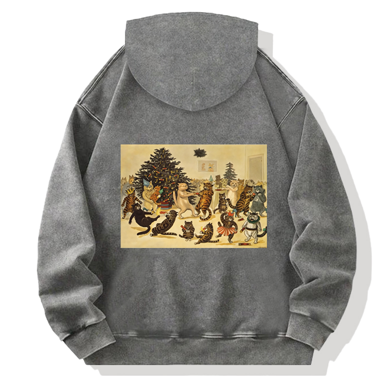 Tokyocanvas Louis Wain Christmas Party Dancing Cats Back Washed Hoodie