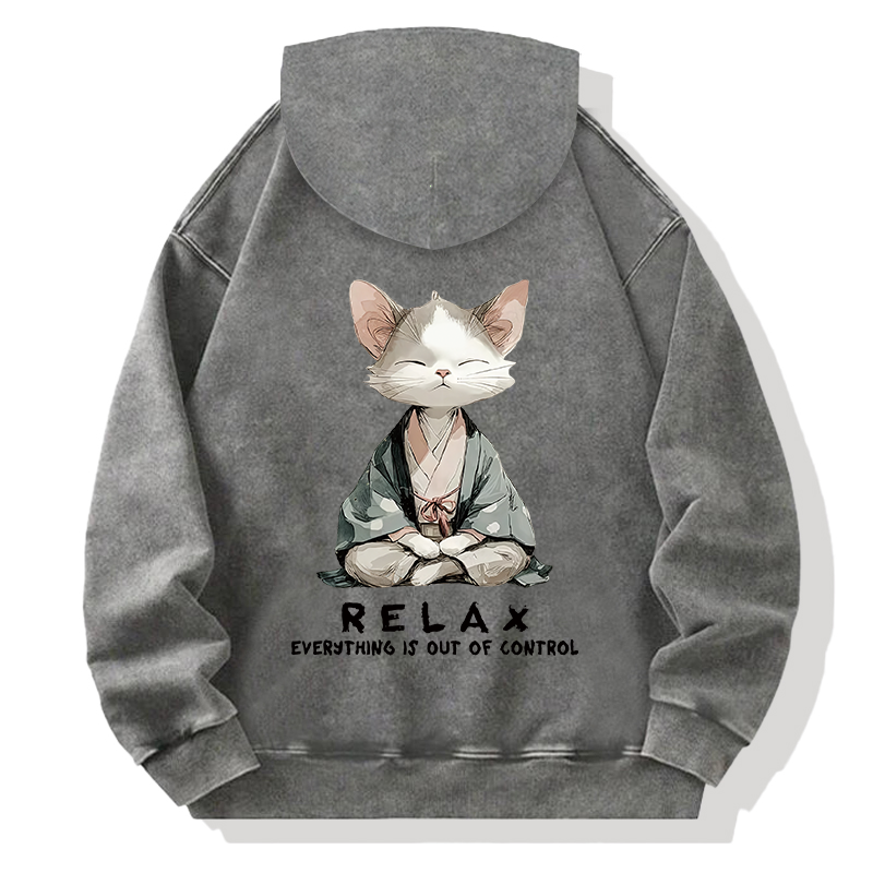 Tokyocanvas Zen Cat Relaxation Back Washed Hoodie