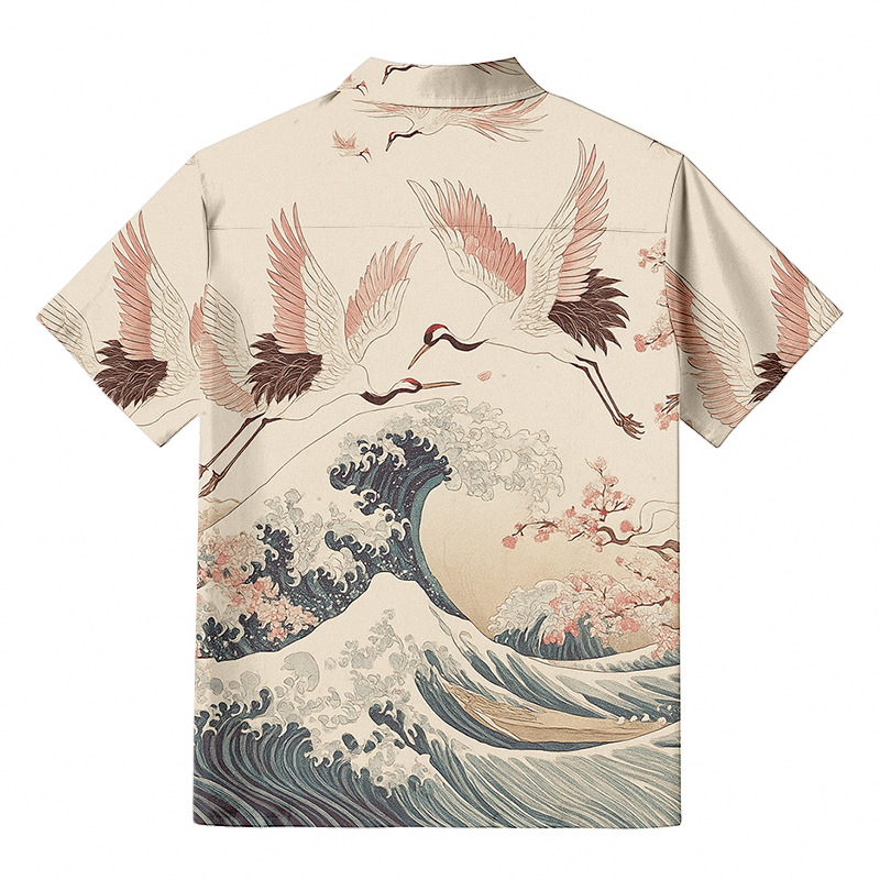 Tokyocanvas Cranes Dancing On The Waves Aloha Hawaiian Shirt