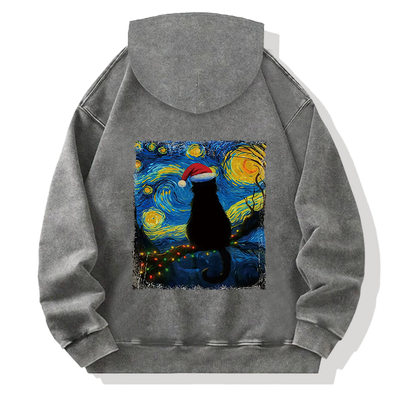 Tokyocanvas A Cat’s Christmas Under The Stars Back Washed Hoodie