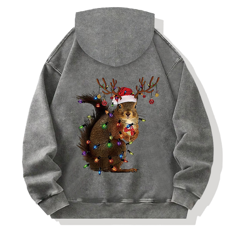 Tokyocanvas Christmas Squirrel Back Washed Hoodie