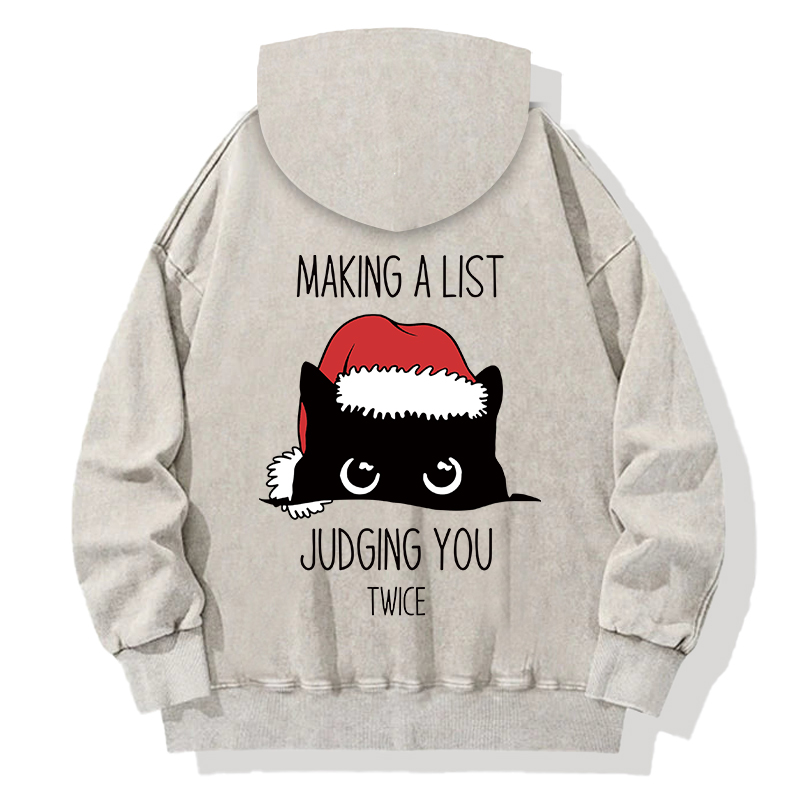 Tokyocanvas Christmas Cat Staring At You Back Washed Hoodie