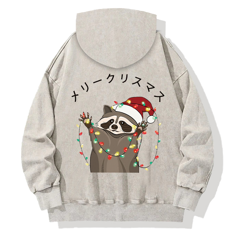 Tokyocanvas Raccoon Christmas Back Washed Hoodie