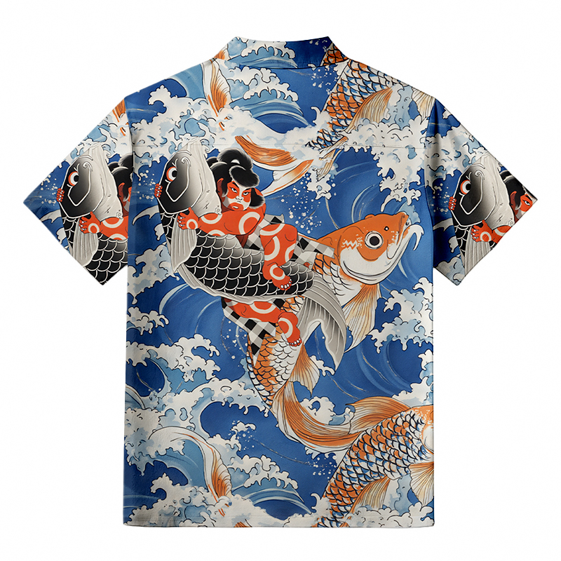 Tokyocanvas Sumo Wrestler Holding A Koi Aloha Hawaiian Shirt