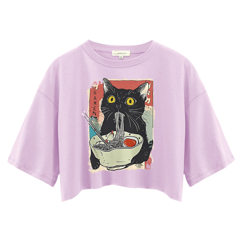 Tokyocanvas Cute Cat Eating Ramen Crop Top